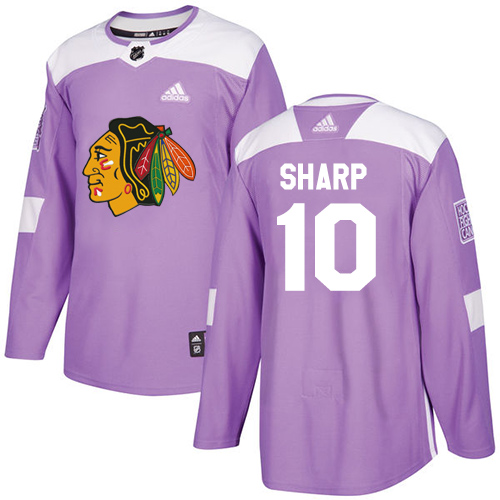 Adidas Blackhawks #10 Patrick Sharp Purple Authentic Fights Cancer Stitched NHL Jersey - Click Image to Close